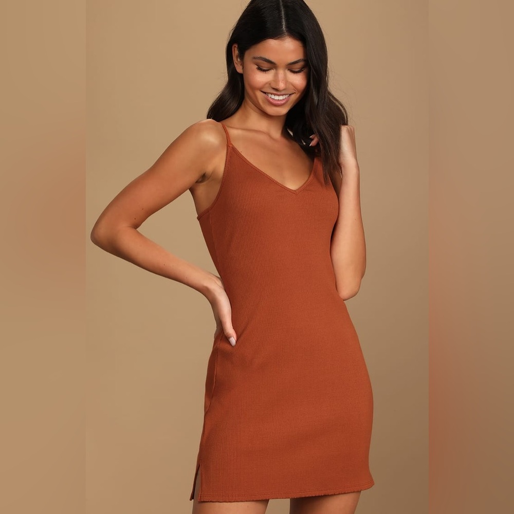Orange Ribbed Bodycon Mini Dress